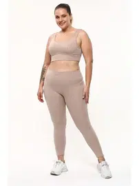 Vogsing Bej Büyük Beden Fitilli Dalgıç Yüksek Bel Bayan Tayt Vogsing 393