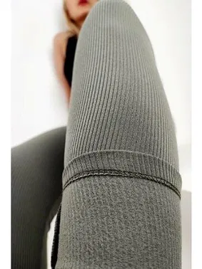 Vogsing Şardonlu Fitilli Dalgıç Yüksek Bel Bayan Tayt Vogsing 395 - Alternatif Görünüm