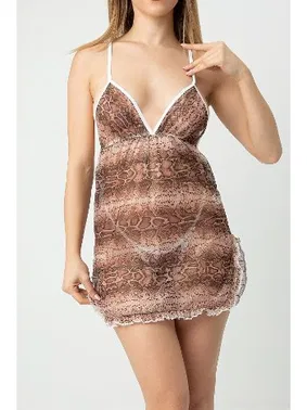 Phevos Yılan Desenli Askılı Seksi Gecelik Phevos 012-002249