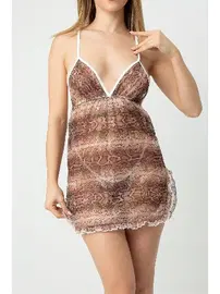 Phevos Yılan Desenli Askılı Seksi Gecelik Phevos 012-002249