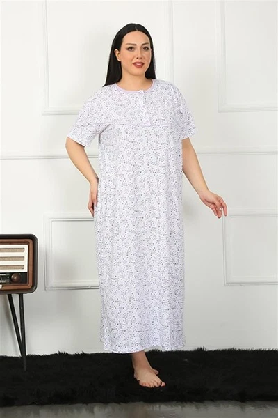 Düğmeli Kısa Kollu Büyük Beden Kadın Gecelik Akbeniz 1354