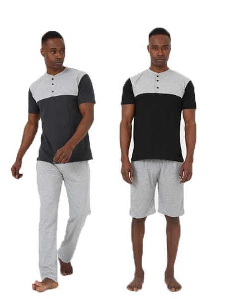Yakası Düğmeli Erkek 3Lü Pijama Takım Akbeniz 6825