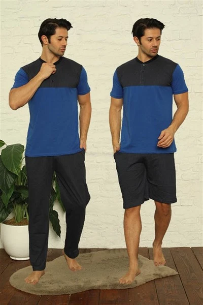 Cepli Düğmeli Yaka 3Llü Erkek Pijama Takım Akbeniz 6823