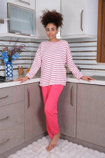 Enine Çizgili Uzun Kollu 3 İplik Kadın Pijama Takım Akbeniz 4179