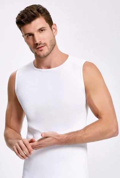 Beyaz Bisiklet Yaka Kolsuz Erkek Atlet Badi İlke 1006