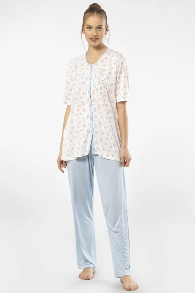 Battal Beden Düğmeli Kısa Kollu Empirme Kadın Pijama Takımı Türen 3370