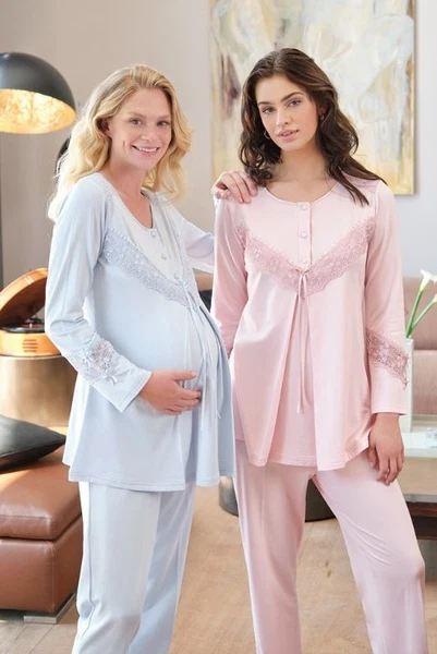 Şardonlu Dantelli Hamile Lohusa Pijama Takımı Bone Club 5535