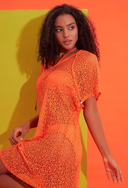 Kapüşonlu Kısa Dantel Elbise Pareo Nbb 51469