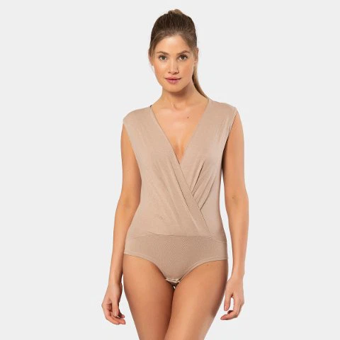 Kruvaze Yaka Kolsuz Çıtçıtlı Kadın Body Türen 3502