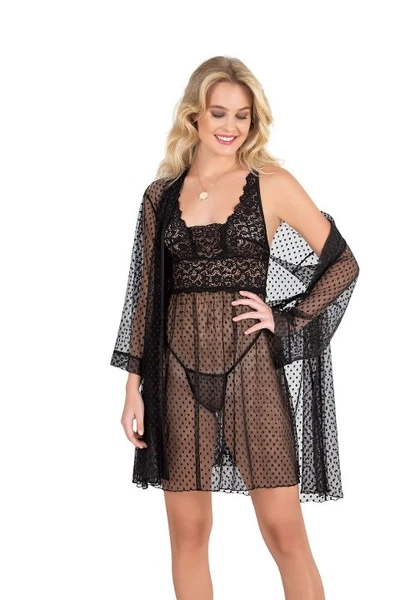 Puantiyeli Transparan kadın Gecelik Sabahlık Takım Moongirl 260