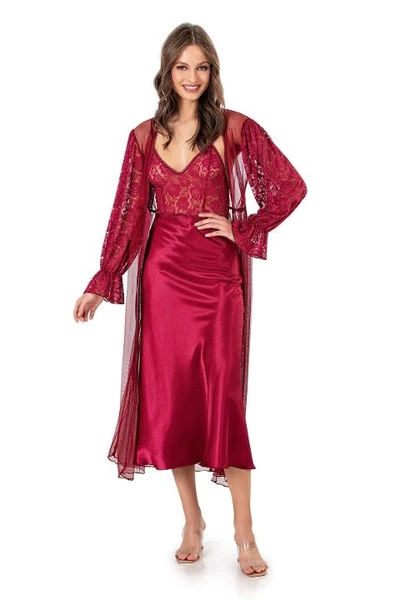 Kolları Büzgülü Dantel Sabahlık Saten Gecelik Takım Moongirl 506