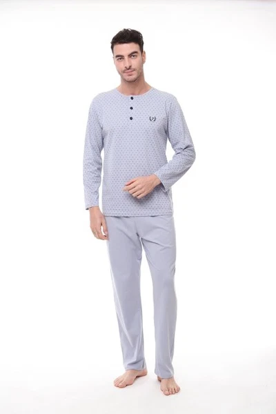 Düğmeli Yaka Büyük Beden Uzun Kollu Erkek Pijama Takım Pijadore 1412