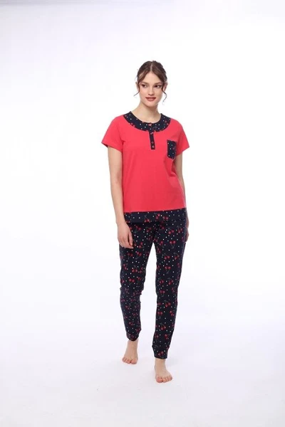 Kısa Kollu Kiraz Desenli Kadın Pijama Takım Pijadore 1447