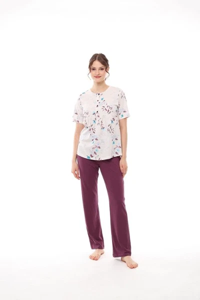 Yaprak Desenli Battal Beden Kısa Kollu Bayan Pijama Takım Pijadore 1450-B