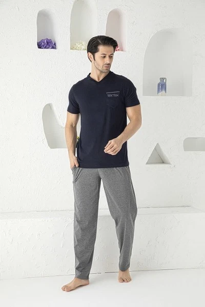 Compack V Yaka Penye Kısa Kollu Erkek Pijama Takım Tekten 2080