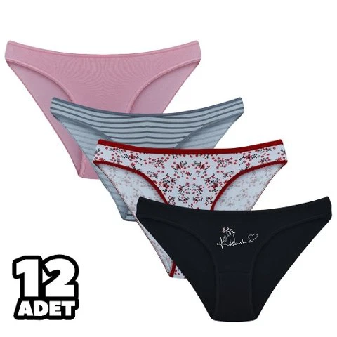 Karışık Desenli Ahu Bayan Bikini Külot 12Li Tutku 0546