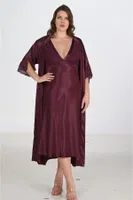 2li BÜyük Beden Mürdüm Gecelik Sabahlık Takımı Bigsize Ahu Lingerie 6223 Mor