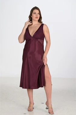 Ahu Lingerie 2li BÜyük Beden Mürdüm Gecelik Sabahlık Takımı Bigsize Ahu Lingerie 6223 - Alternatif Görünüm