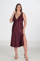 2li BÜyük Beden Mürdüm Gecelik Sabahlık Takımı Bigsize Ahu Lingerie 6223 Mor detay görünüm