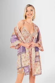 Ahu Lingerie 2Li Etnik Desenli Kısa Sabahlık Gecelik Takımı Ahu Loriva 1948