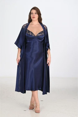 Ahu Lingerie 2li Lacivert Sabahlık Takımı Bigsize Ahu 6228