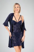 2li Sabahlıklı Lacivert Gecelik Takım Ahu 7738 Lacivert