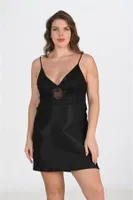 2li Siyah Gecelik Sabahlık Takımı Bigsize Ahu 6213 Siyah
