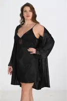 2li Siyah Gecelik Sabahlık Takımı Bigsize Ahu 6213 Siyah farklı açı