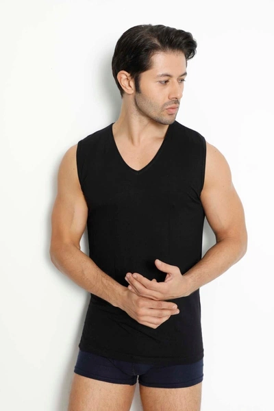 3 Adet V Yaka Kolsu Bamboo Kumaş Erkek Atlet - T-shirt Lüx DRM 3904