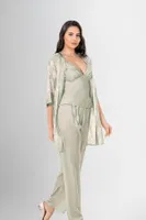 3lü Çiçek Desenli Sabahlık Pijama Takımı Ahu Loriva 1953 Yeşil