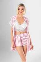3lü Çizgili Sabahlık Şort Pijama Takımı Ahu Loriva 1964 Pembe