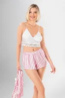 3lü Çizgili Sabahlık Şort Pijama Takımı Ahu Loriva 1964 Pembe detay görünüm