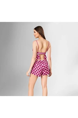 Ahu Lingerie 3lü Ekose Fuşya Şort Takım Desenli Ahu Loriva 1835 - Alternatif Görünüm