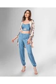 Ahu Lingerie 3lü Mavi Büstiyerli Sabahlıklı Pijama Takımı Ahu Loriva1825