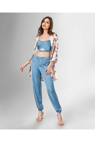 3lü Mavi Büstiyerli Sabahlıklı Pijama Takımı Ahu Loriva1825
