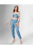 3lü Mavi Büstiyerli Sabahlıklı Pijama Takımı Ahu Loriva1825 Mavi