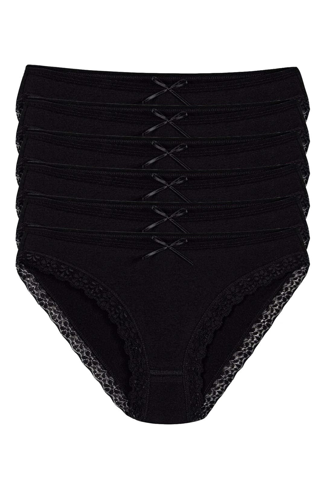 6'lı Paket Likralı Dantelli Kadın Siyah Bikini Külot Yıldız 3791