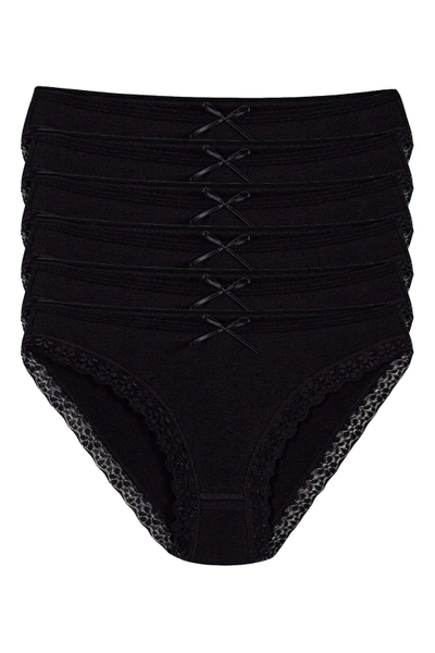 6'lı Paket Likralı Dantelli Kadın Siyah Bikini Külot Yıldız 3791