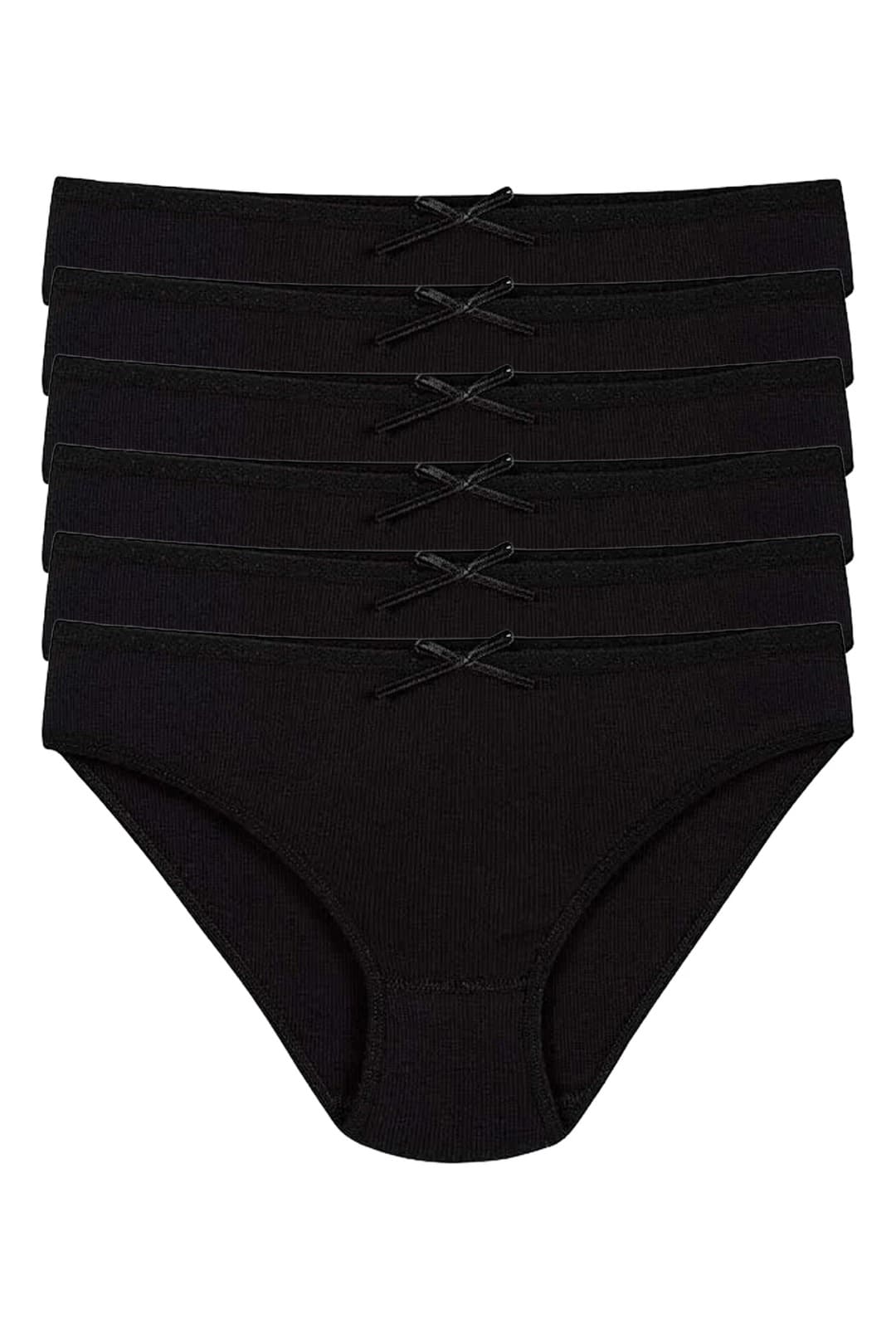 6'lı Paket Likralı Kaşkorse Kadın Siyah Bikini Külot Yıldız 3552
