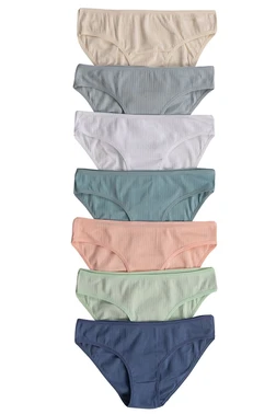 7li Paket Kadın Fitilli Ribana Pamuklu Esnek Rahat Slip Bikini Külot Özkan 26798