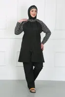 Büyük Beden Desenli Tesettür Mayo Siyah Akbeniz 44030 Siyah detay görünüm