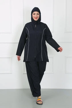Akbeniz Kapüşonlu Büyük Beden Tesettür Kadın Mayo Lacivert Akbeniz 44010