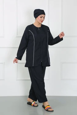 Akbeniz Kapüşonlu Büyük Beden Tesettür Kadın Mayo Lacivert Akbeniz 44010 - Alternatif Görünüm