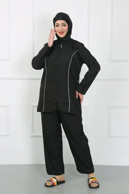 Akbeniz Büyük Beden Tesettür Mayo Siyah Akbeniz 44010