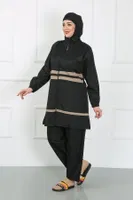 Klipsli Büyük Beden Kadın Tesettür Mayo Siyah Akbeniz 44020