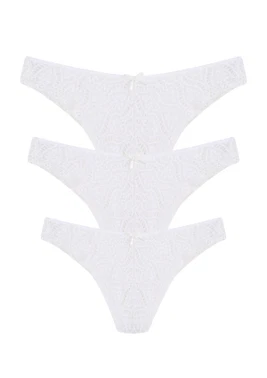Dantelli 3lü Tanga Külot Ekru Akbeniz 40256