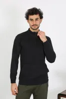Dik Yaka Erkek 3 İplik Penye Sweatshirt Akbeniz 6850 Siyah