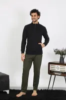 Dik Yaka Erkek 3 İplik Penye Sweatshirt Akbeniz 6850 Siyah görsel 6