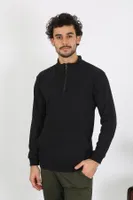 Dik Yaka Erkek 3 İplik Penye Sweatshirt Akbeniz 6850 Siyah görsel 7