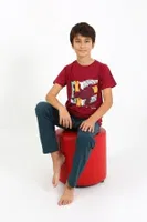 Kısa Kollu Penye Erkek Çocuk Pijama Takım Akbeniz 20758 Bordo